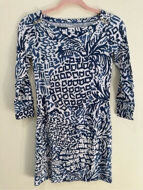 Lilly Pulitzer Blue/White Sophie Shift Dress in Home Slice Pineapple Pattern XXS
